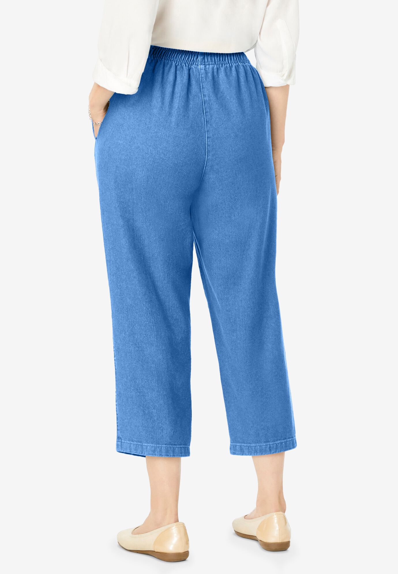 Plus size denim capris elastic waist shop