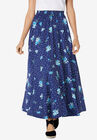 Pull-On Elastic Waist Soft Maxi Skirt, EVENING BLUE CHARMING BLOSSOM, hi-res image number null