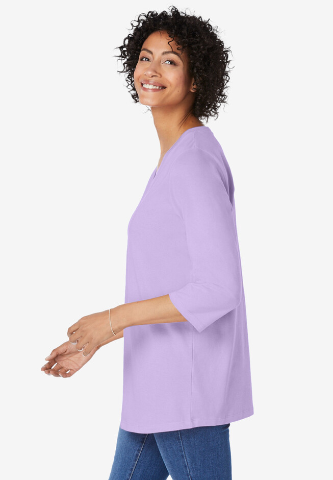 Woman Within Women's Plus Size Perfect Short-Sleeve Shirred U-Neck Tunic  Tunic