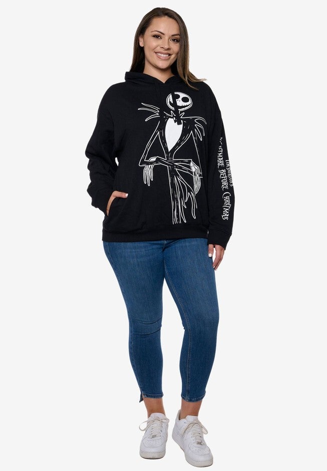 Womens Nightmare Before Christmas Jack Skellington Hoodie Pullover Black, BLACK, alternate image number 5