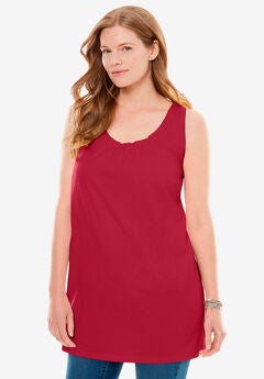 Perfect Sleeveless Shirred U-Neck Tunic