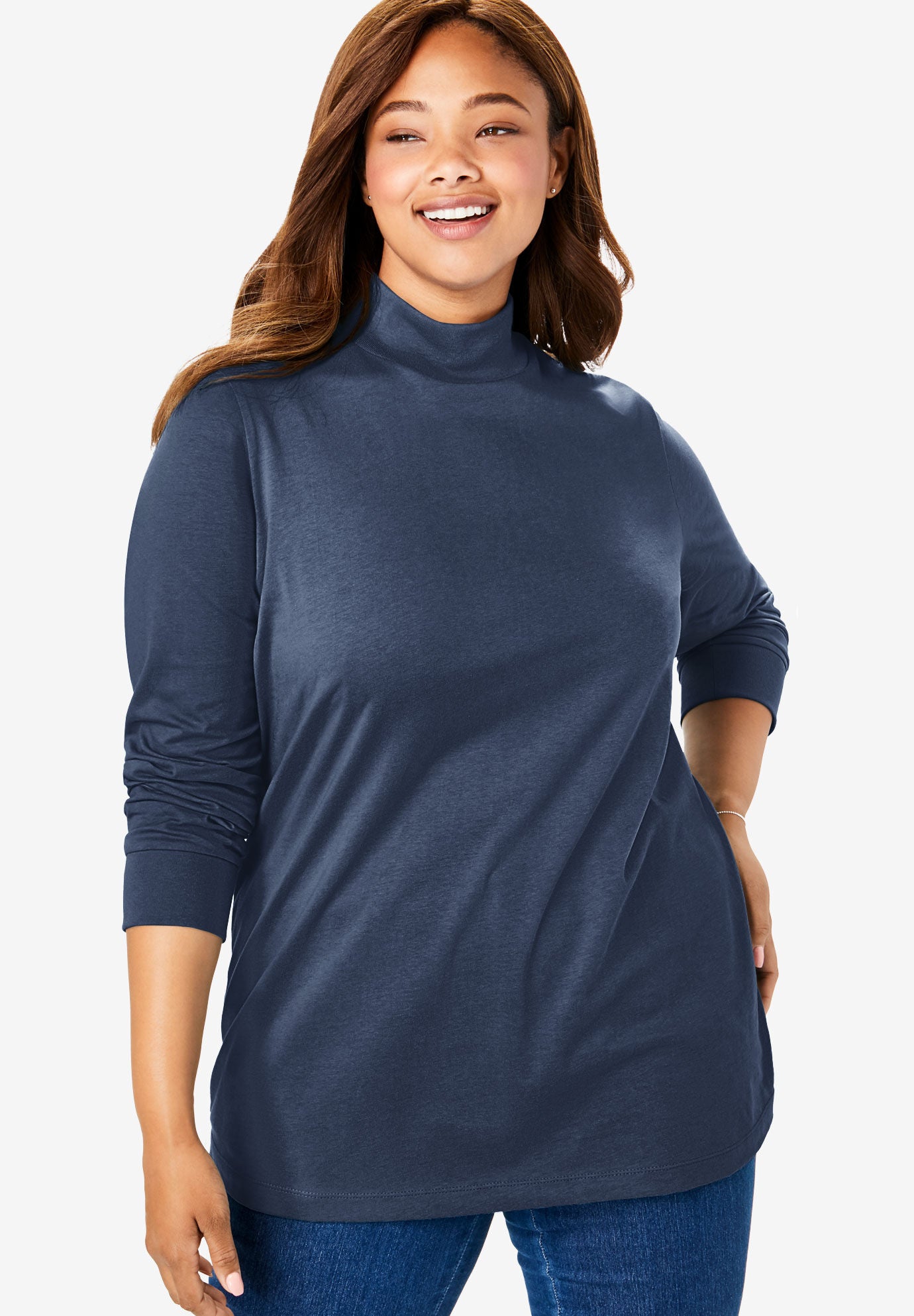 Perfect Long-Sleeve Mockneck Tee, NAVY, hi-res image number 0