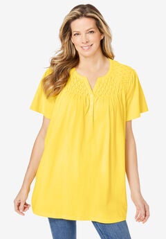 Smocked Split Neck Tunic