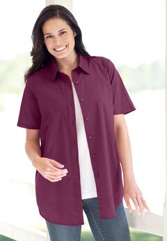 Perfect Short-Sleeve Collared Button Down Tunic