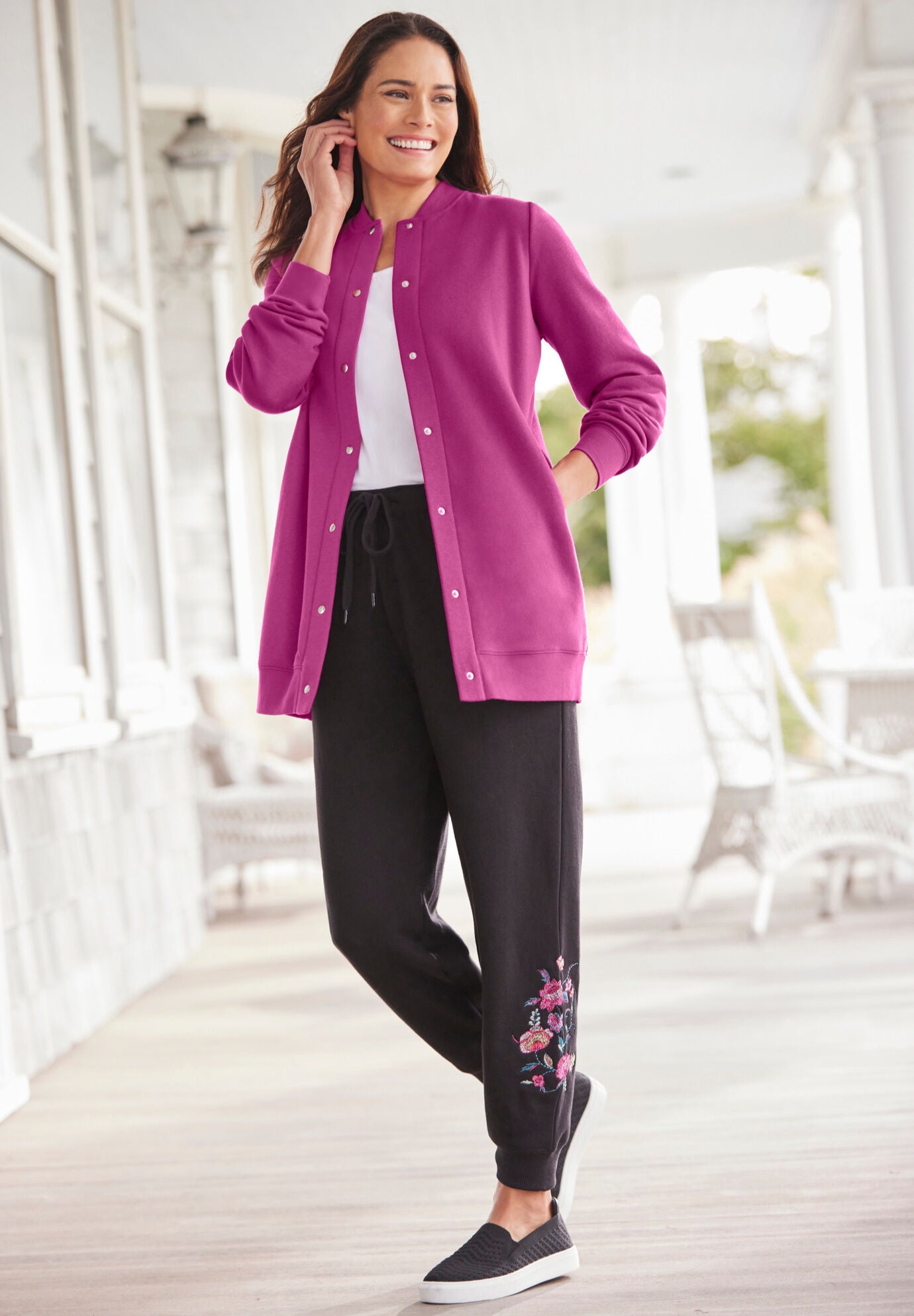Woman within outlet bed jacket