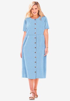Short-Sleeve Seersucker Dress