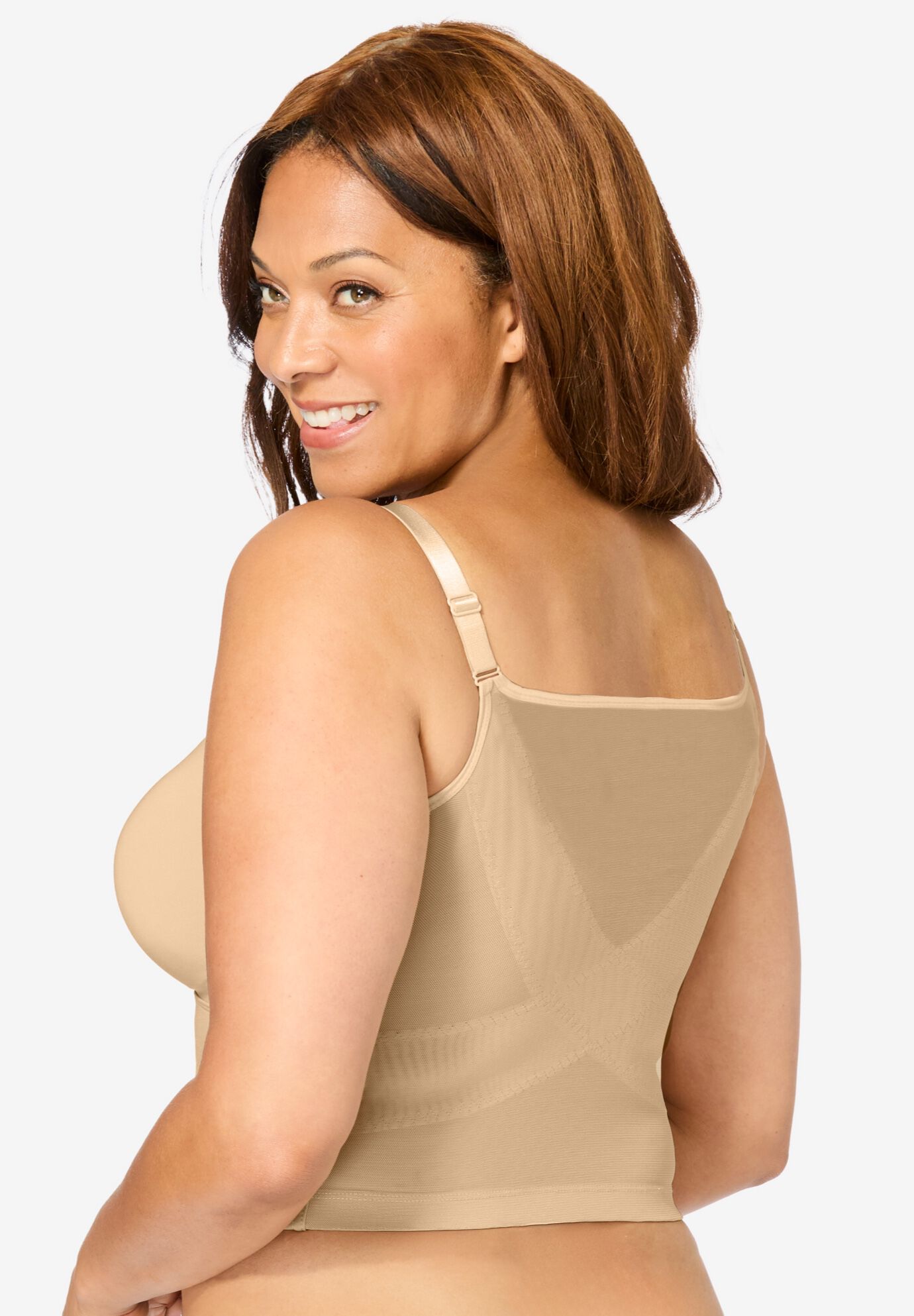 Comfort Choice® Longline Zip-Front Posture Bra, NUDE, on-hover image number 1