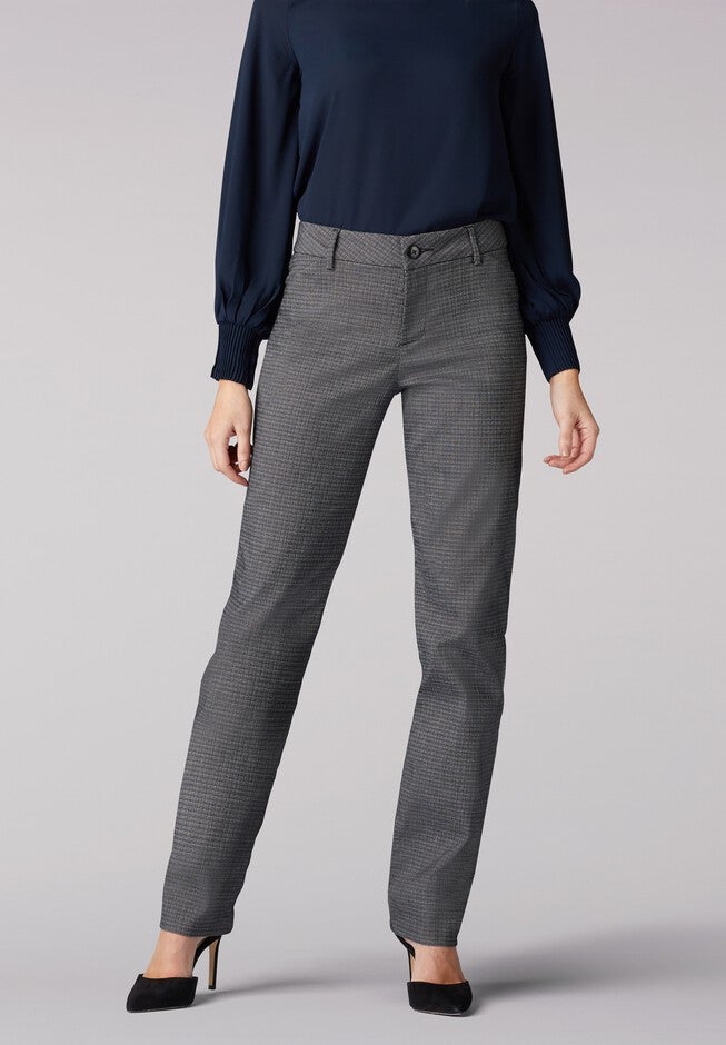 Wrinkle Free Straight Leg Pant Jean, BLACK WHITE ROCKHILL PLAID, hi-res image number 0