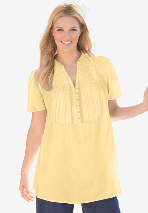 Pintucked Half-Button Tunic, BANANA, hi-res image number null