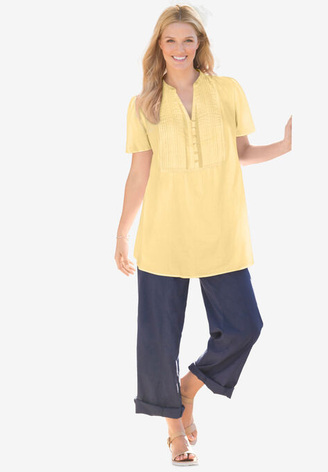 Pintucked Half-Button Tunic, BANANA, hi-res image number null