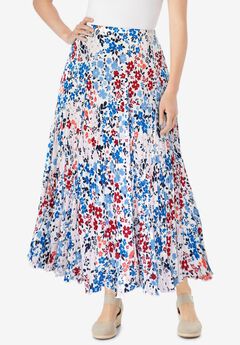 Pull-On Elastic Waist Crinkle Printed Skirt