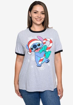 Stitch Christmas Ringer T-Shirt Gray
