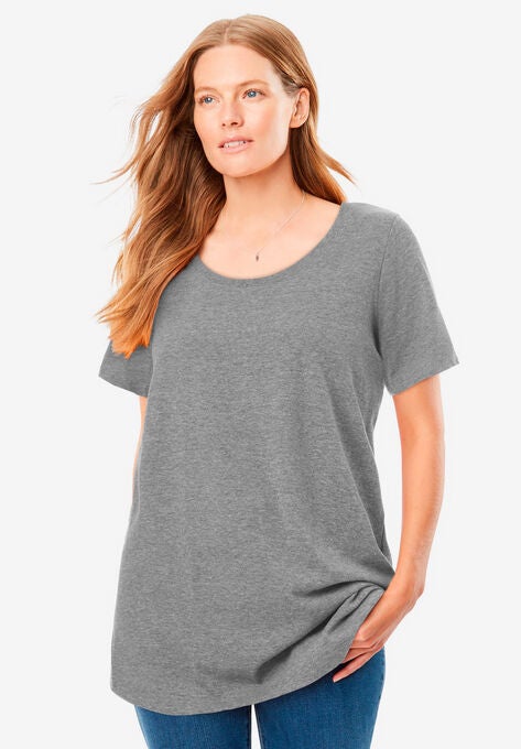 Perfect Short-Sleeve Scoop-Neck Tee, MEDIUM HEATHER GREY, hi-res image number null