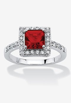Simulated Birthstone and Crystal Halo Ring in Sterling Silver