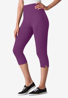 Stretch-Cotton Knit Pull-On Capri Leggings