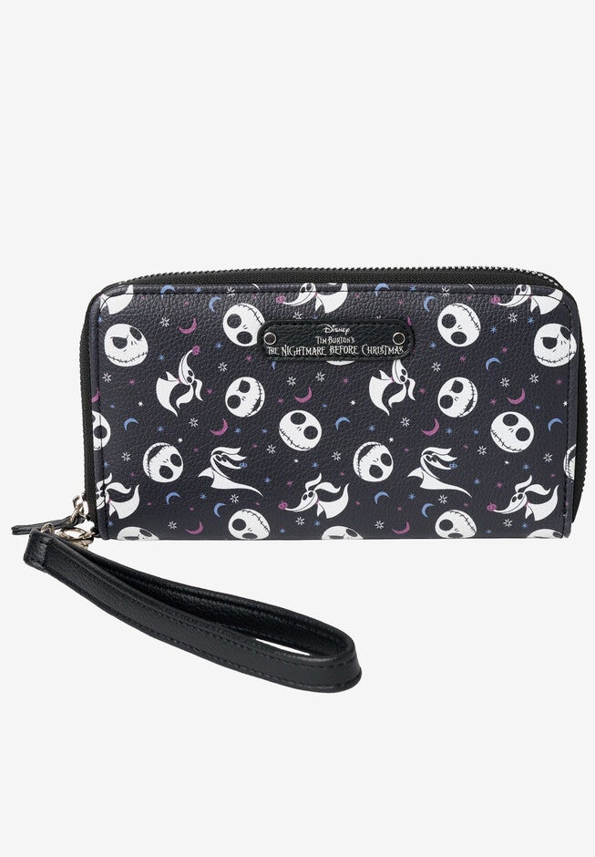Nightmare Before Christmas Zip Around Wallet All-Over Print Wristlet, BLACK, hi-res image number 0