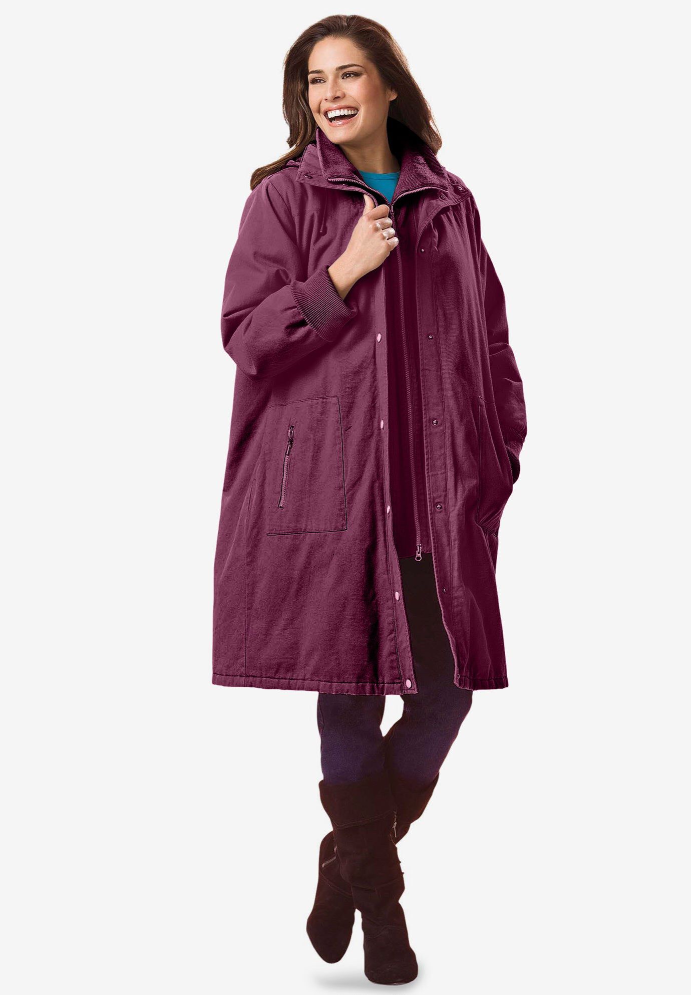 Twill Hooded Stadium Jacket, DEEP CLARET
