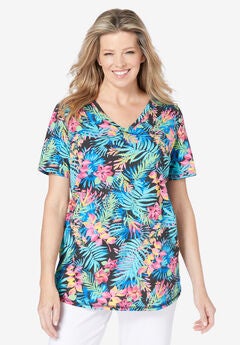 Short-Sleeve V-Neck Shirred Tee