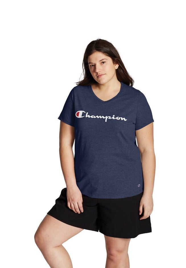 Jersey V-Neck Tee Graphic-Classic Script , IMPERIAL INDIGO HEATHER, hi-res image number 0