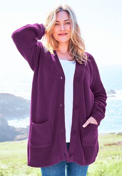Button-Front Shaker Cardigan
