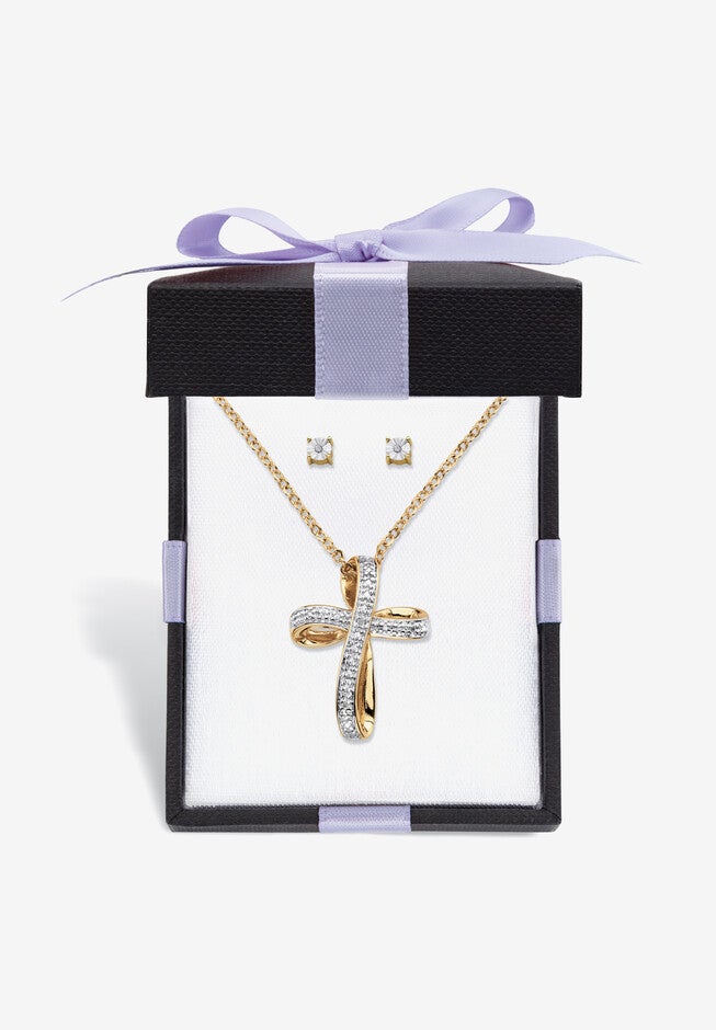Yellow Gold-Plated Cross Pendant with Genuine Diamond Accent on 18 inches Chain, DIAMOND, hi-res image number 0