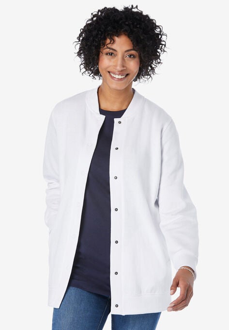 Fleece Baseball Jacket, WHITE, hi-res image number null