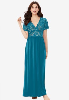Long Lace Top Stretch Knit Gown
