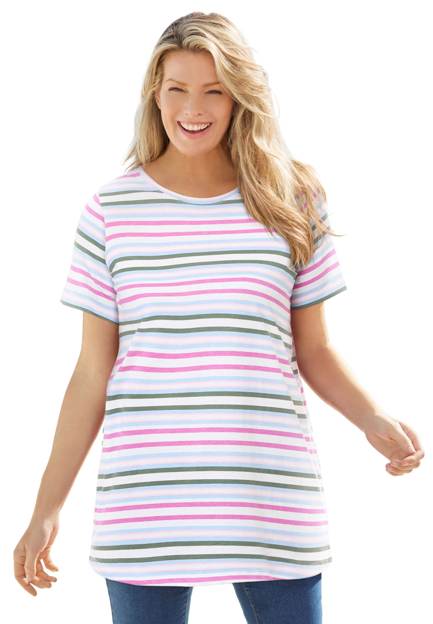 Woman Within Plus Size Perfect Printed Crewneck Tunic - Picture 37 of 48