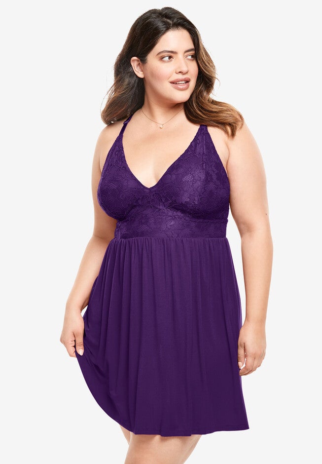 Lace Trim Babydoll by Amoureuse®, RICH VIOLET, hi-res image number null