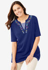 Embroidered Layered-Look Tunic, EVENING BLUE FLOWER EMBROIDERY, hi-res image number null