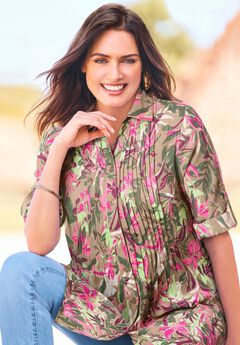 Pintucked Button Down Gauze Shirt