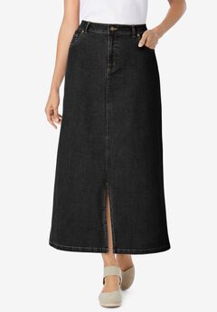 Stretch Denim Front-Slit Skirt