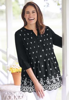 Embroidered Pintuck Tunic