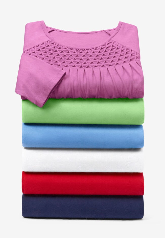 Three-Quarter Sleeve Smocked Tunic, , alternate image number 1