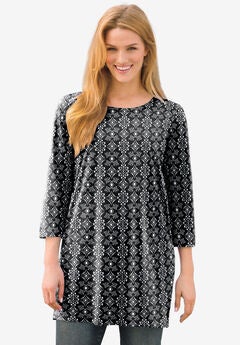 Perfect Printed Three-Quarter-Sleeve Scoopneck Tunic