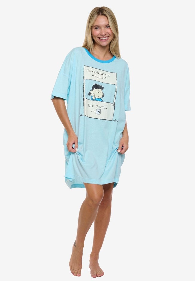 Women's Peanuts Lucy The Doctor Dorm Sleep Shirt One Size Blue, BLUE, alternate image number 2