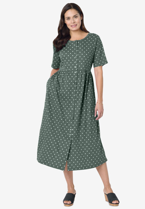 Button-Front Essential Dress, PINE POLKA DOT, hi-res image number null