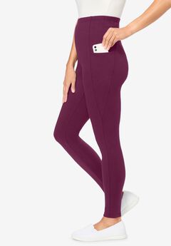 Side Pocket Ankle-Length Pull-On Stretch Knit Cotton Spandex Leggings