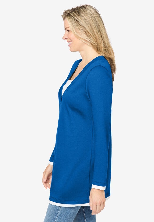 Long-Sleeve Layered-Look V-Neckline Tunic, , alternate image number null