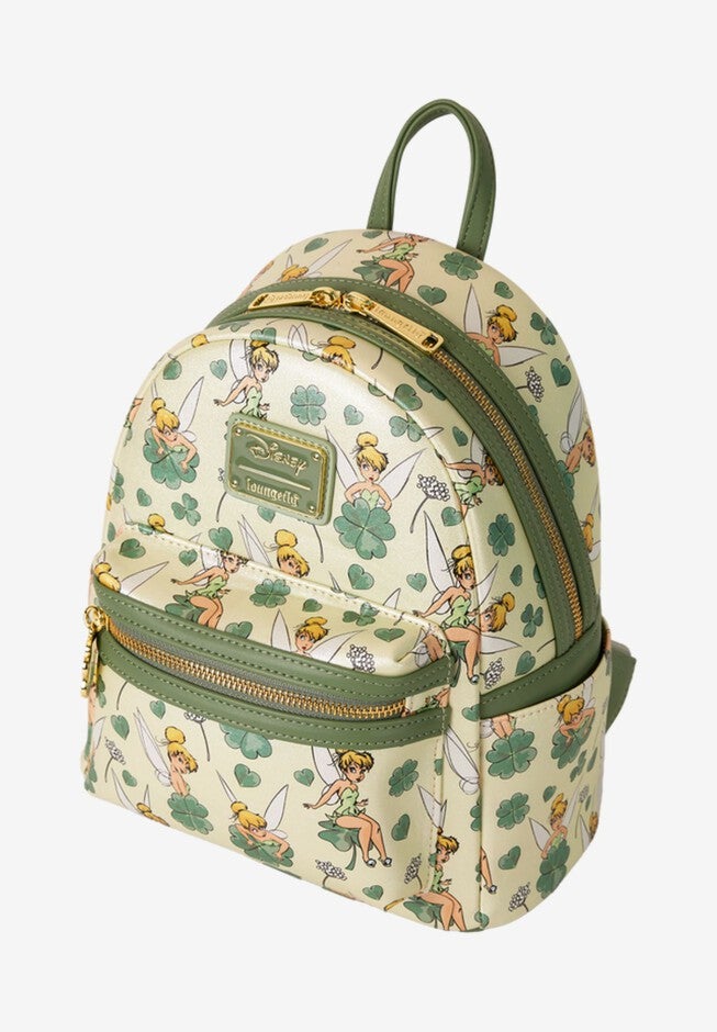 Loungefly x Disney Peter Pan Tinker Bell Clover All-Over Print Mini Backpack, GREEN, alternate image number null