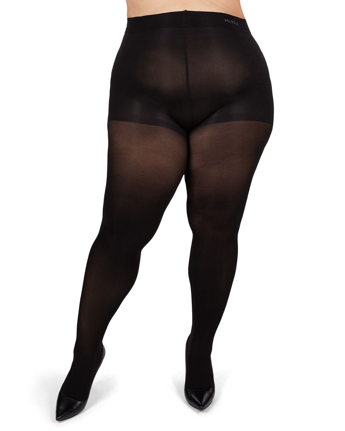 Microfiber Opaque Plus Size Curvy Control Top Tights, BLACK, alternate image number 1