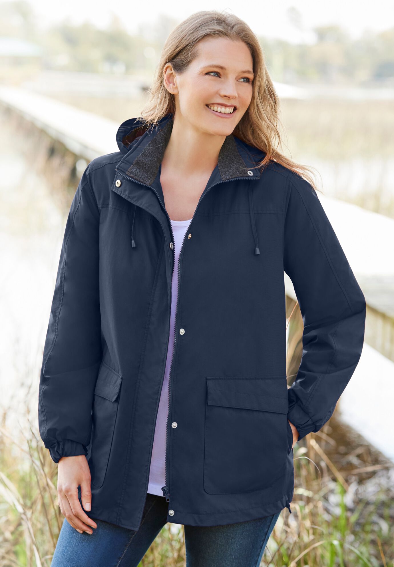 Woman Within Women s Plus Size Fleece Lined Taslon Jacket 14 16 Classic Red