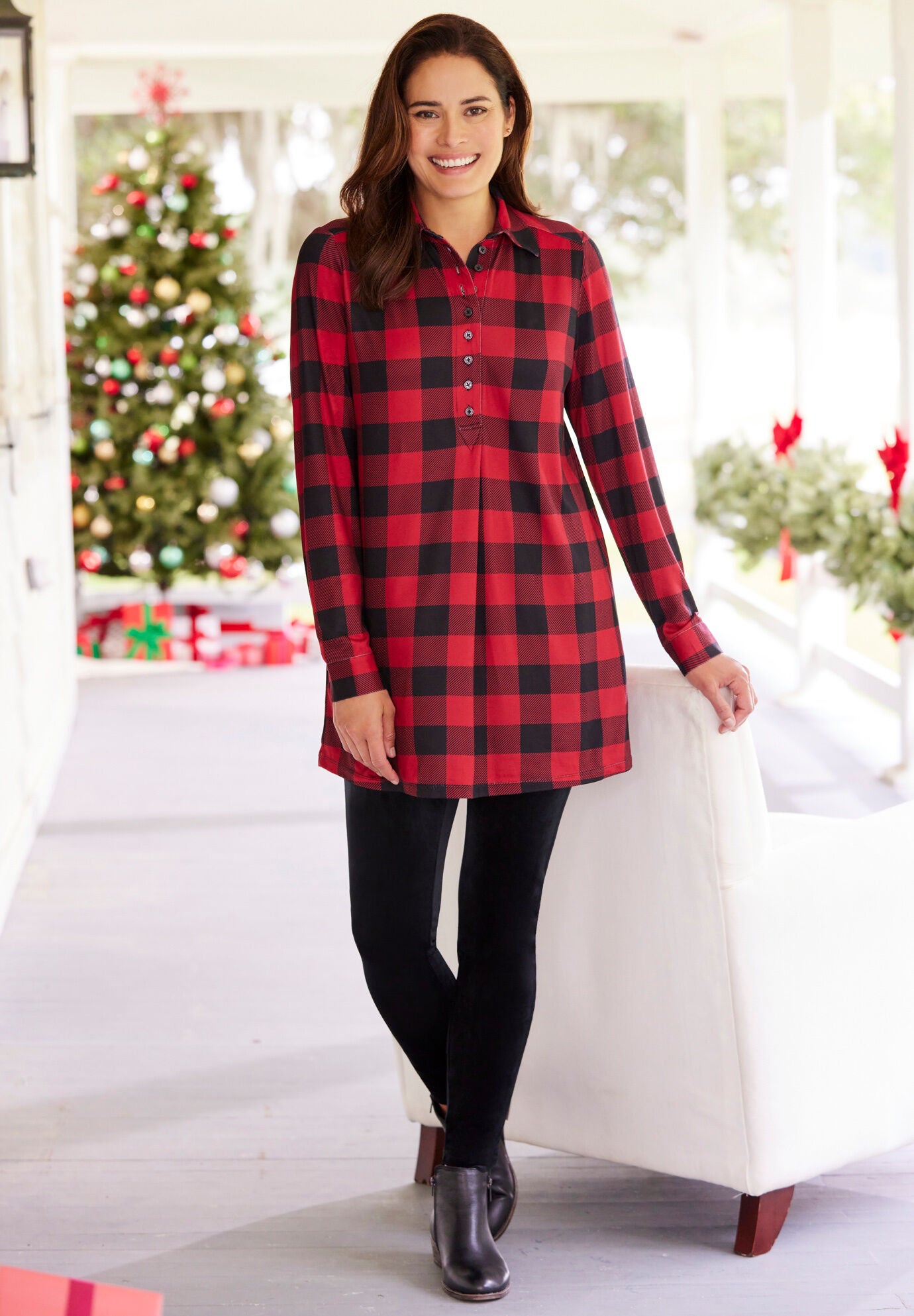 Soft Knit Buffalo Plaid Tunic Top main image 0
