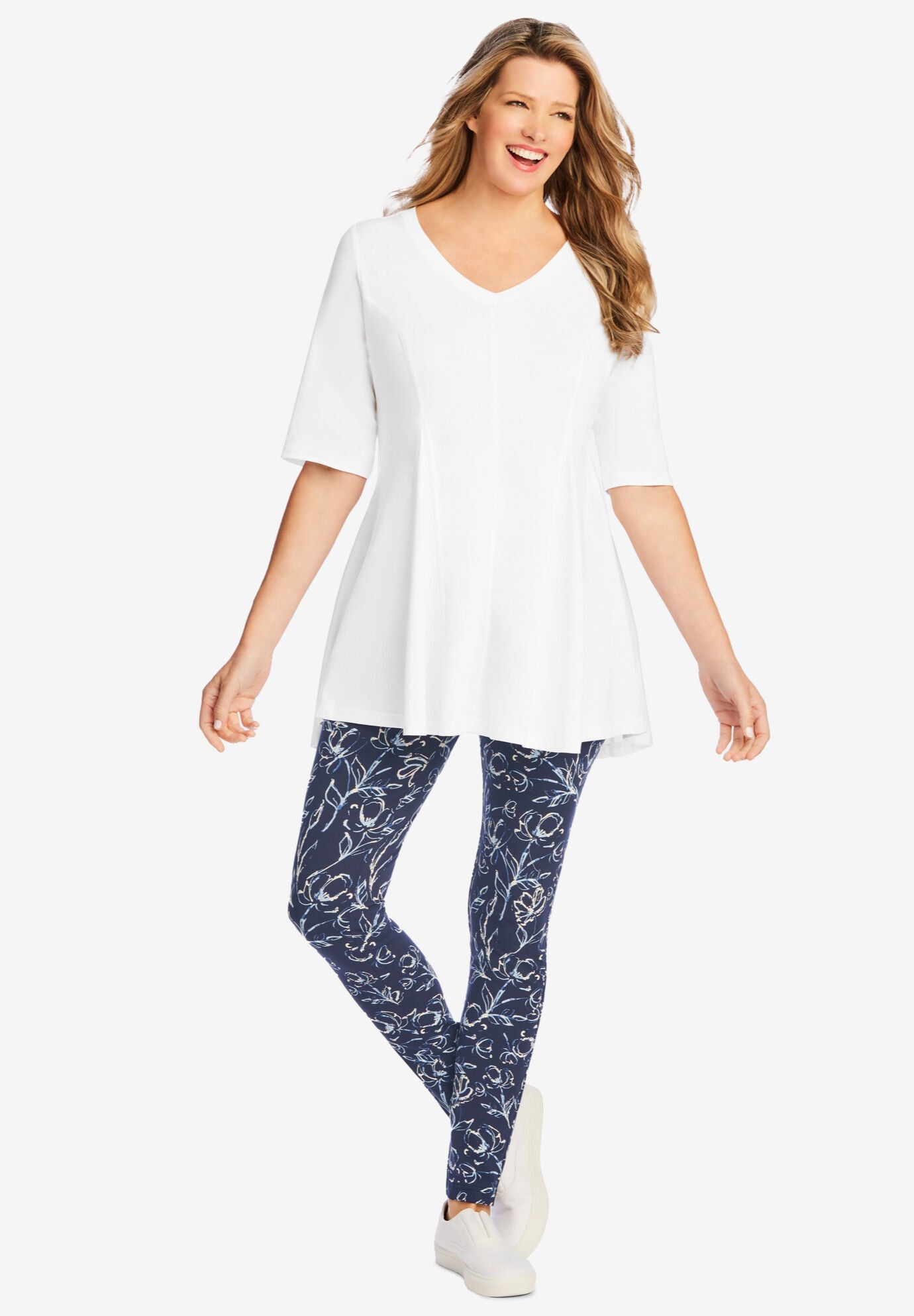 Elbow Sleeve V-Neck Fit and Flare Tunic, , alternate image number 3