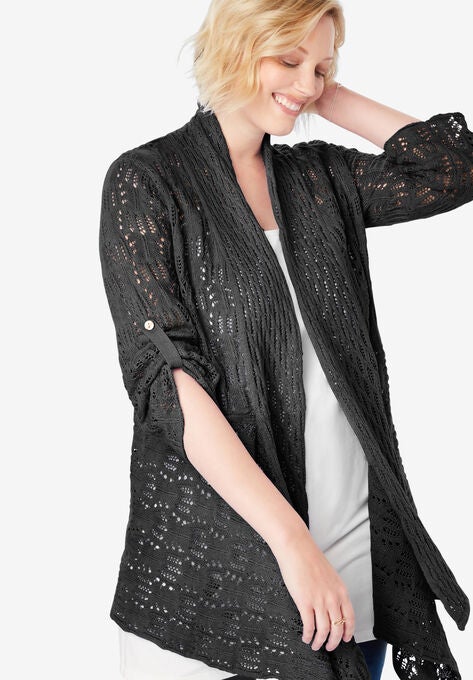 Open Front Pointelle Cardigan | Woman Within