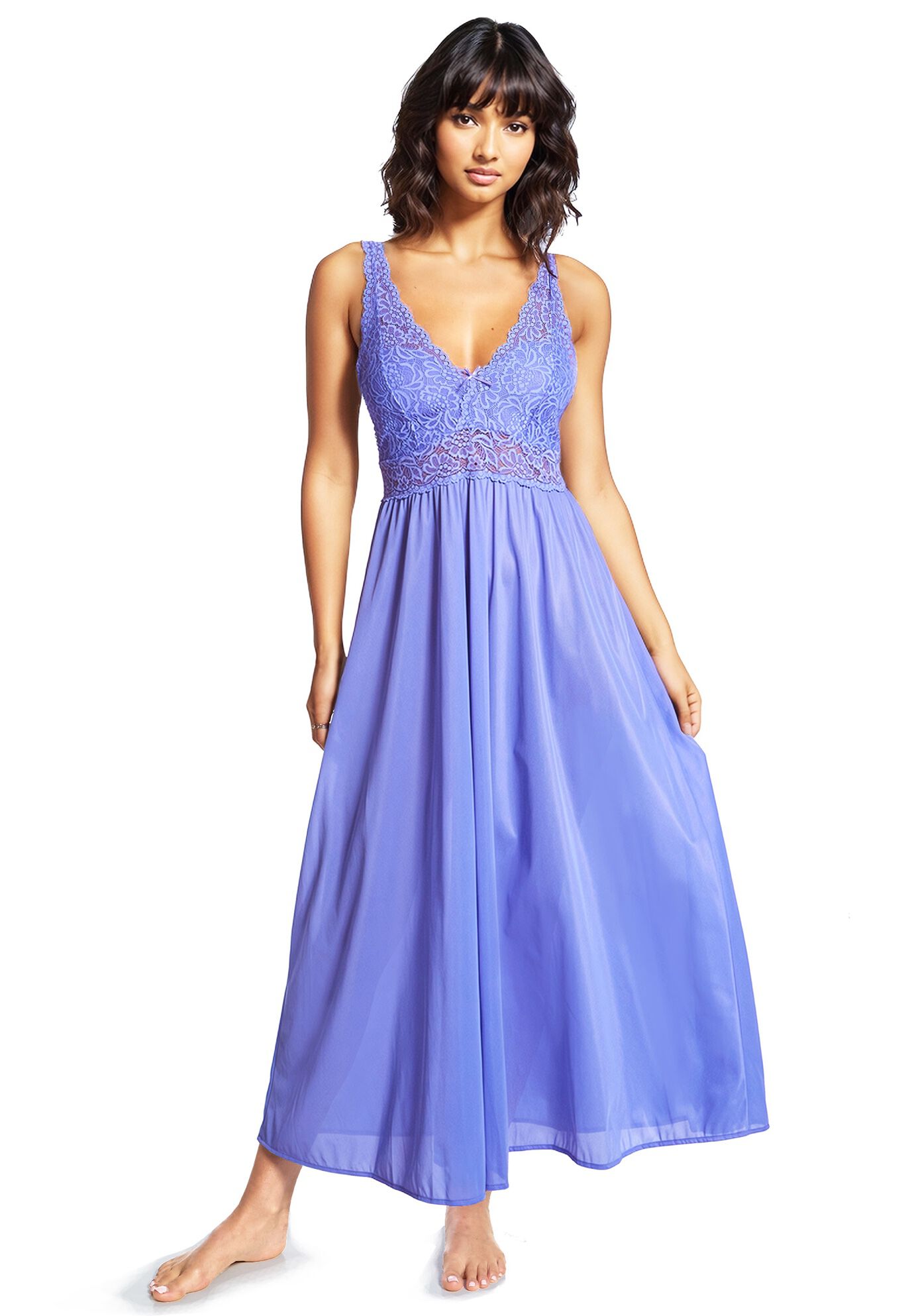 Women'S Classy Nylon Tricot Sleeveless Long With Stretchy Lace Night Gown, VICTORY VIOLET, hi-res image number 0