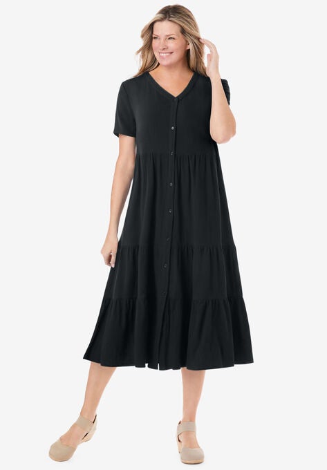 Button-Front Tiered Dress, , alternate image number null