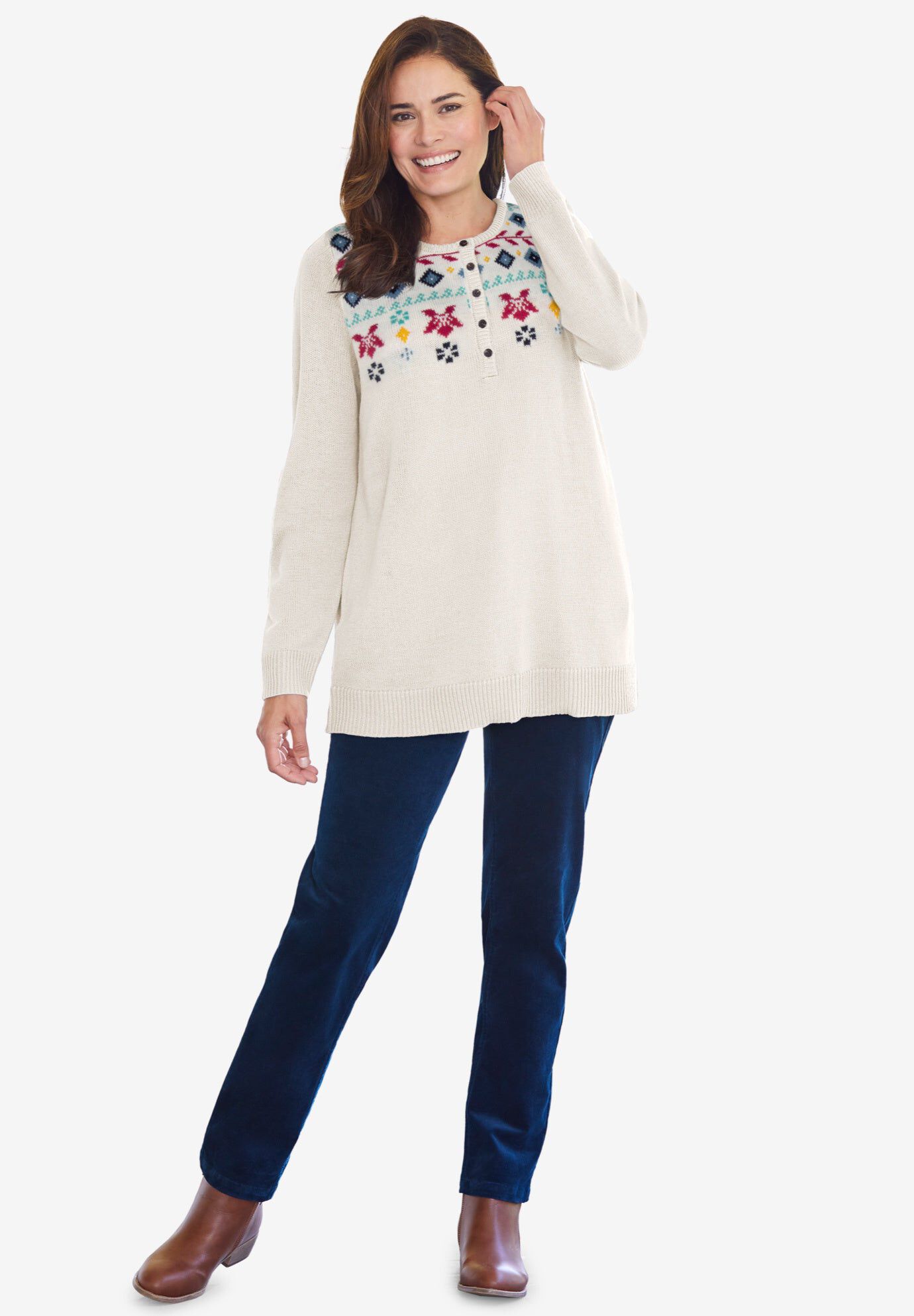 Fair Isle Henley Pullover Sweater, IVORY MULTI FAIR ISLE, hi-res image number 0