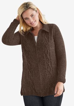 Chenille Zip Cable Cardigan
