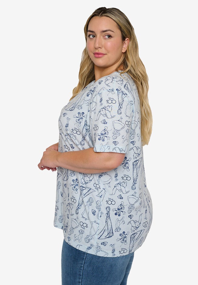 Disney 100 Characters All-Over Print T-Shirt Light Blue, , alternate image number 2